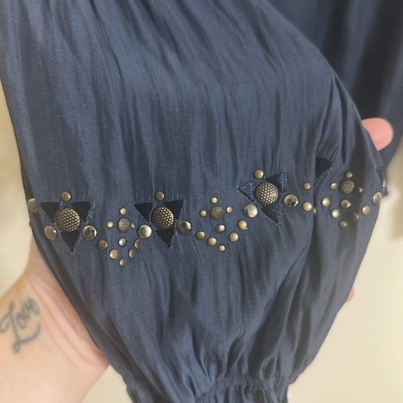 NWT Ramy Brook Navy Boho Studded Long Sleeve Blouse - Picture 3 of 6